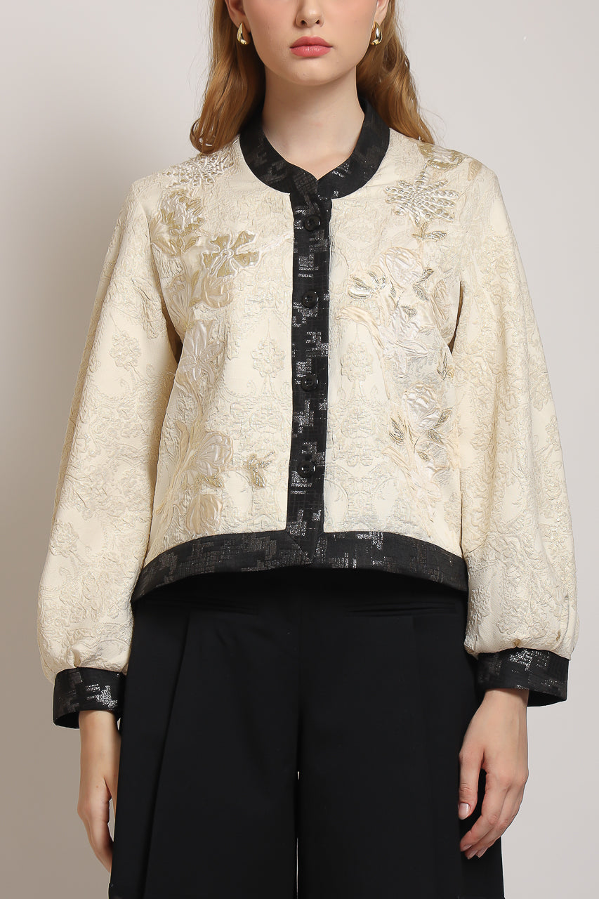 Bloom et Champs Blazer Bamboo Jacquard Creme/ Celana Alena Saten
