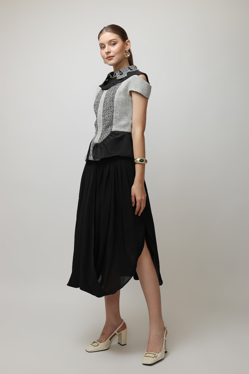 Bloom et Champs Tweed Monochrome Blouse/Chiffon Skirt