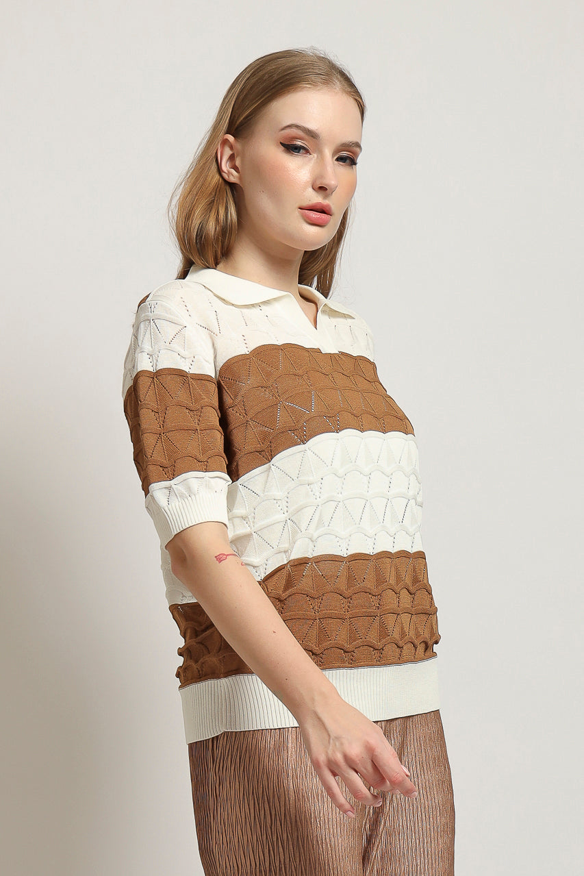 Bloom Et Cotton Stripes Knit in Beige