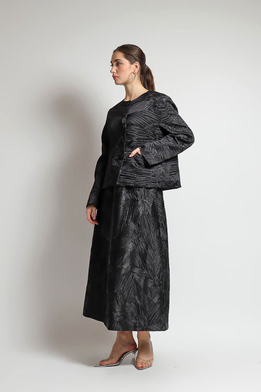 Bloom et Champs Embossed Pleats Skirt/Blazer Pleats in Black