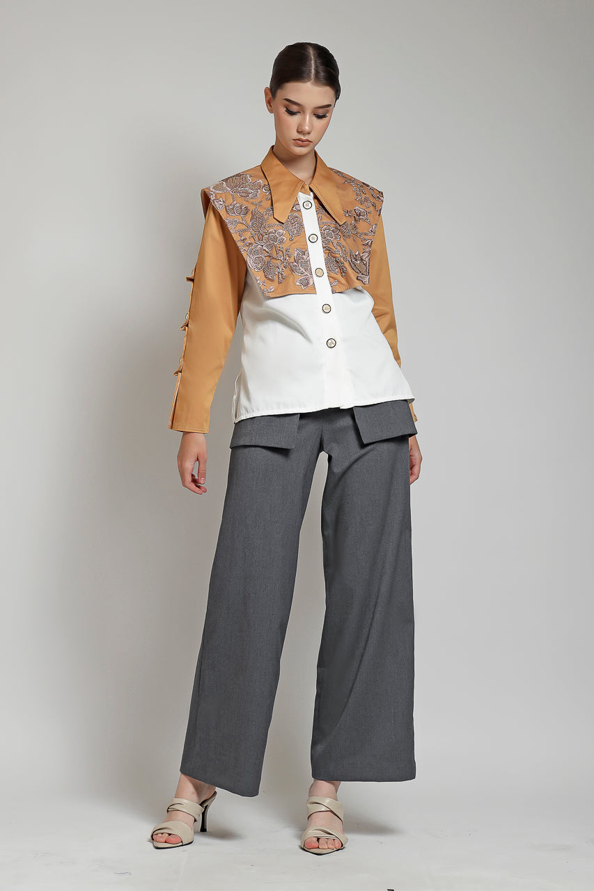 Bloom et Champs Kemeja Apron Payet Tangerine/ Celana DT Obi Abu