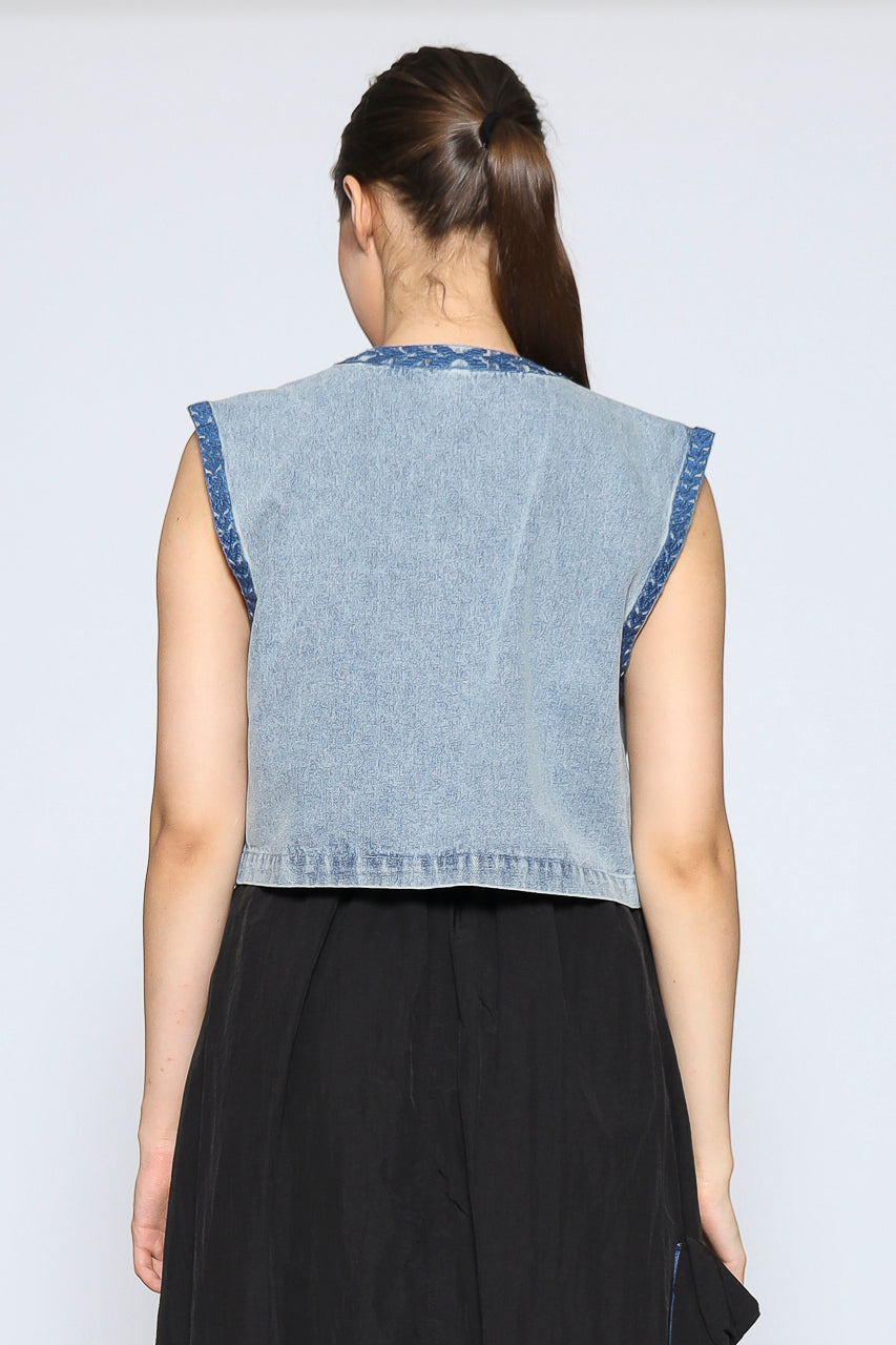 Bloom et Champs Baloon Skirt Black Denim/ Embroidered Denim Vest