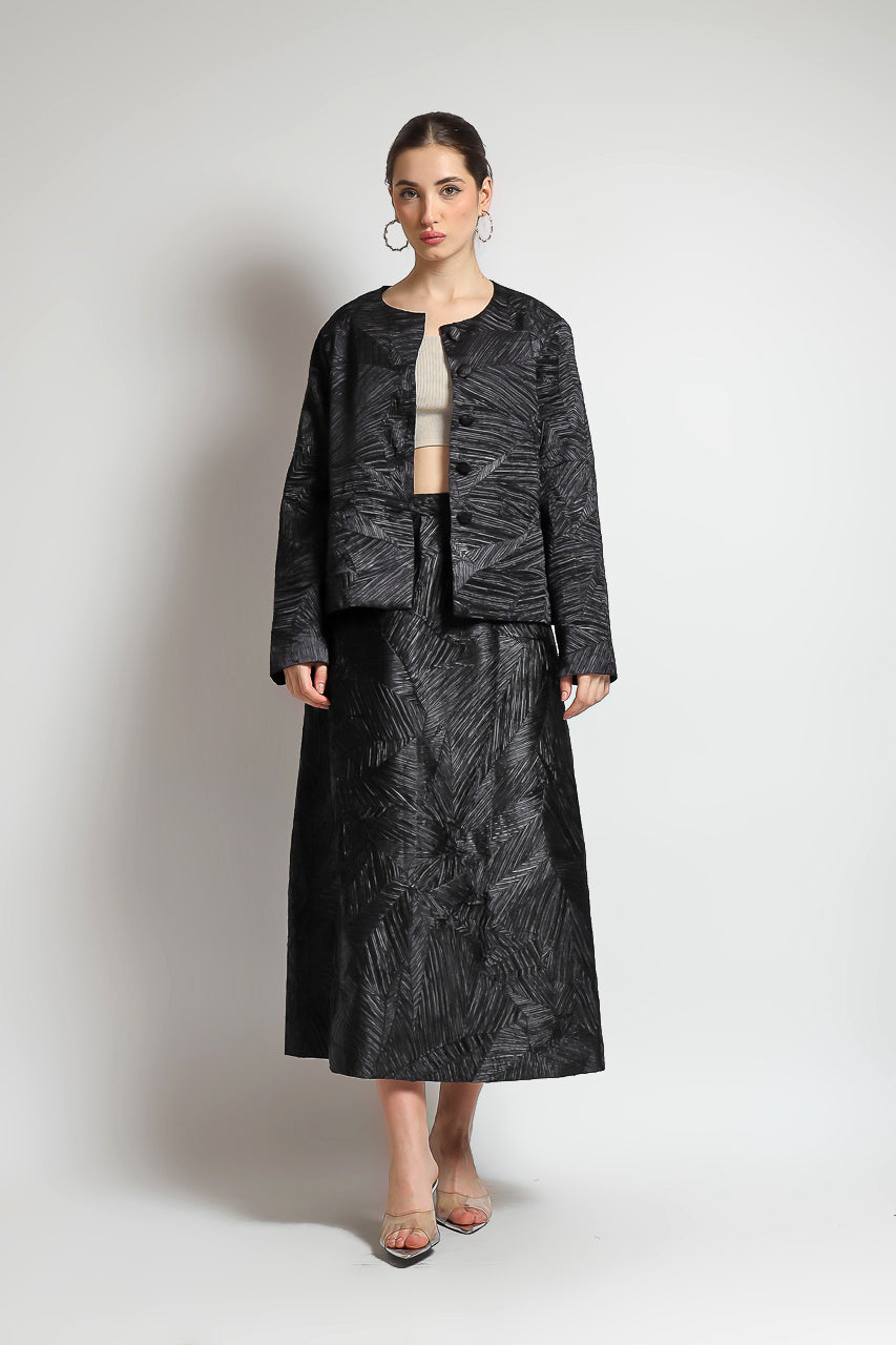 Bloom et Champs Embossed Pleats Skirt/Blazer Pleats in Black