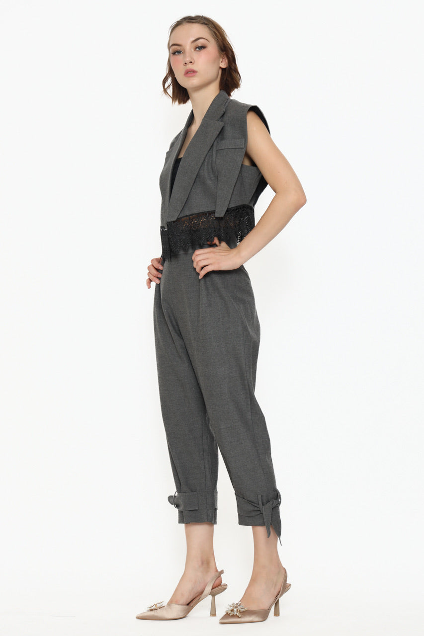 Bloom et Champs Vest Crop Abu/Celana Tali Kancing Abu