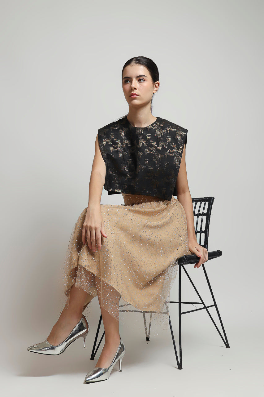 Bloom et Champs Tutu Skirt in Beige/Top Jacquard Kotak