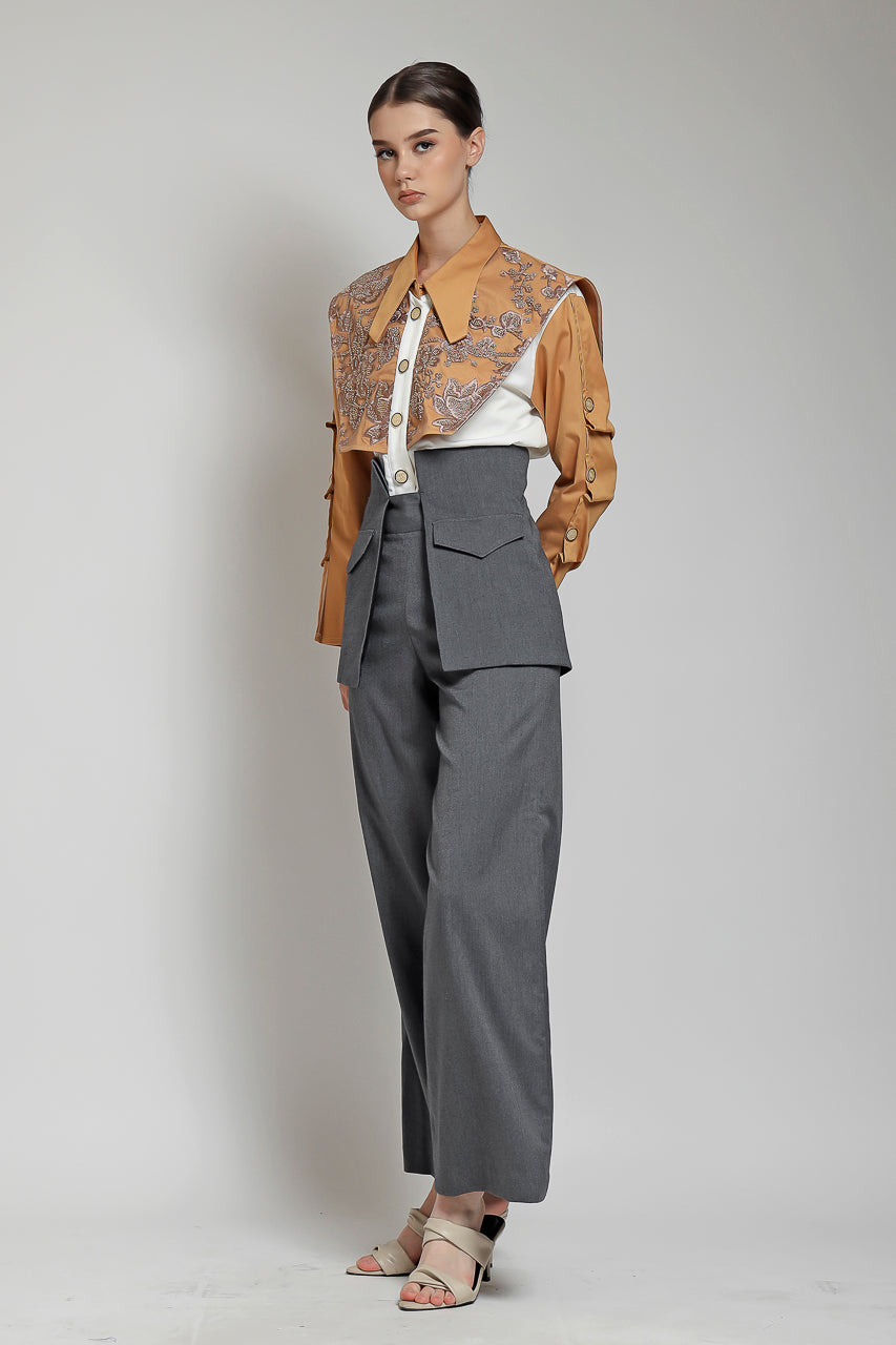 Bloom et Champs Kemeja Apron Payet Tangerine/ Celana DT Obi Abu