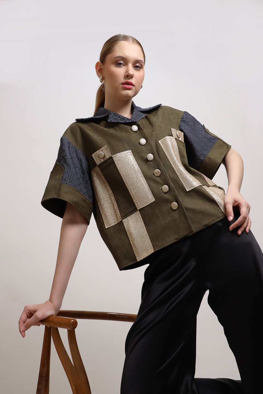 Bloom et Champs Golden Olive Shirt/Flare Saten Pants