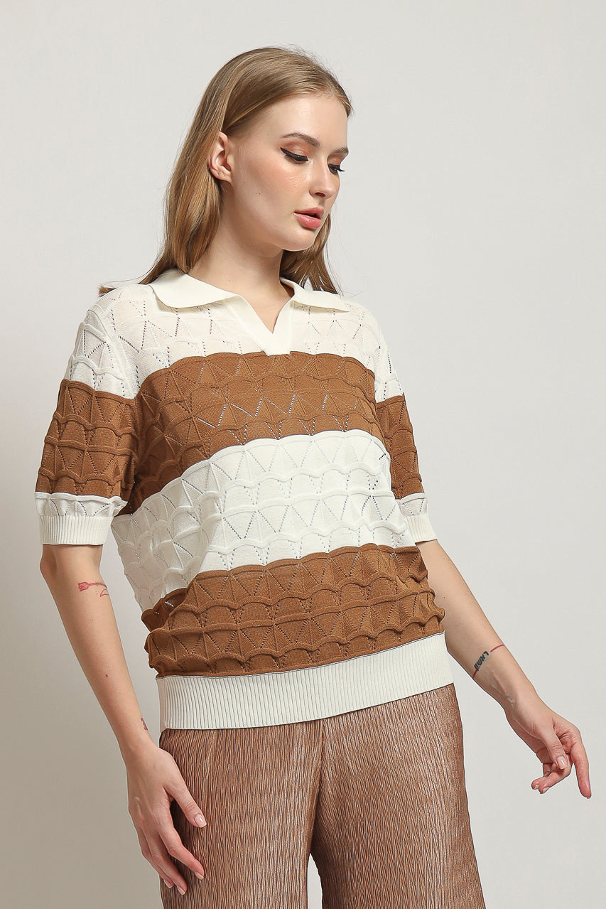 Bloom Et Cotton Stripes Knit in Beige