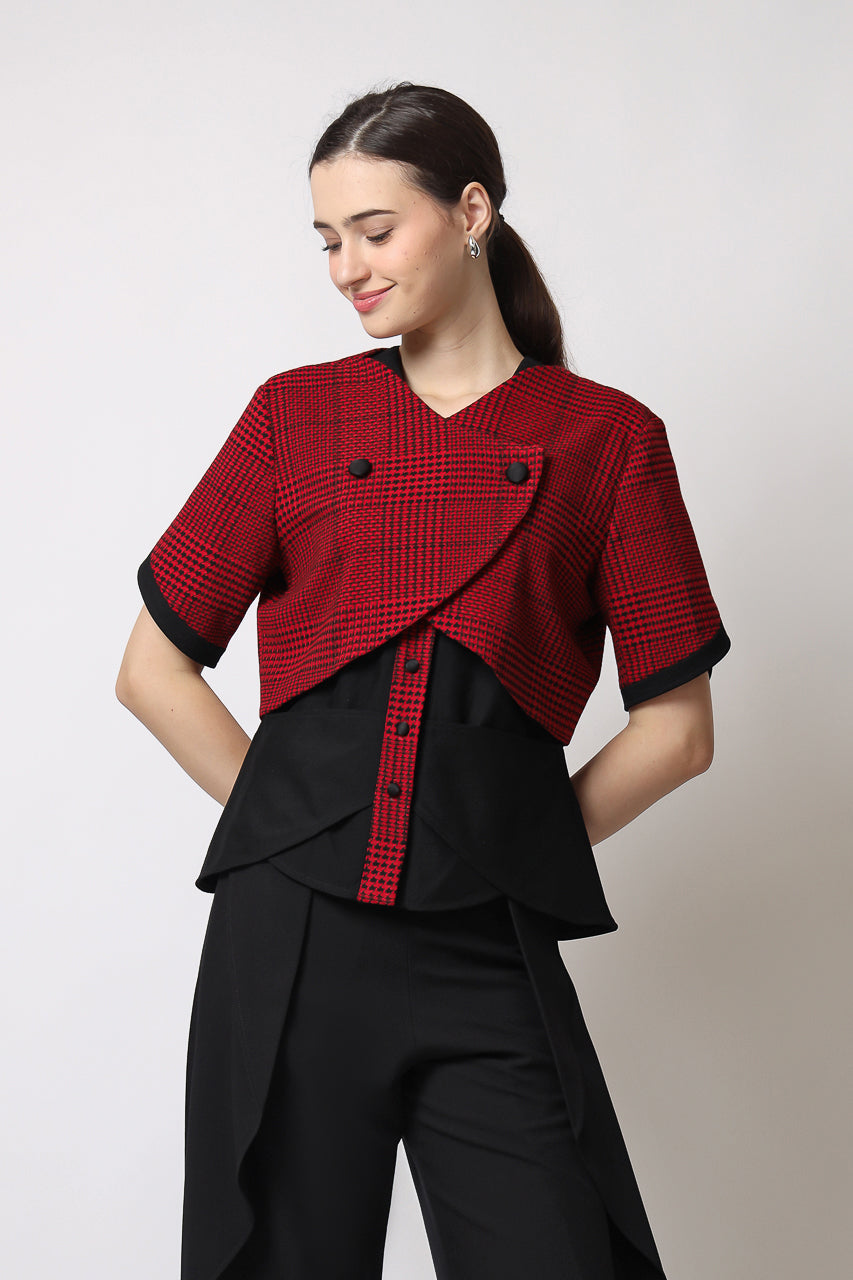 Bloom et Champs Collins Blouse Red Checkered