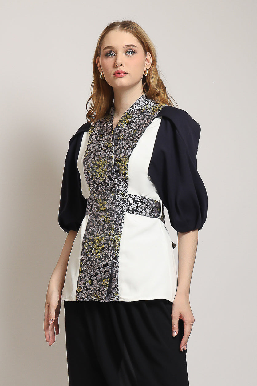 Bloom et Champs Blazer Tangan Balon Jacquard