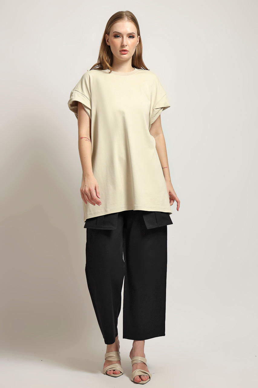 Bloom et Cotton Basic Tee in Creme and Black
