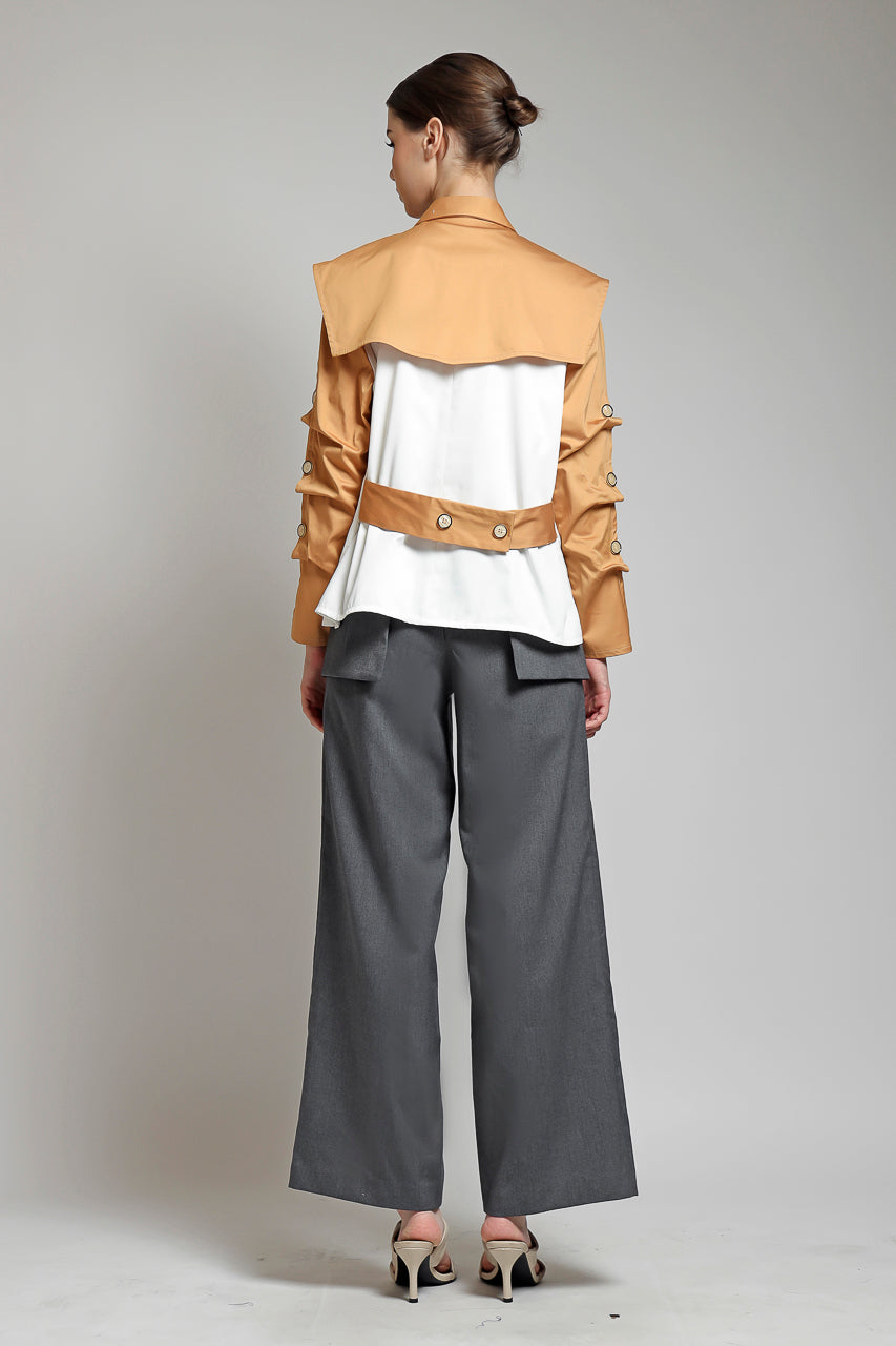 Bloom et Champs Kemeja Apron Payet Tangerine/ Celana DT Obi Abu