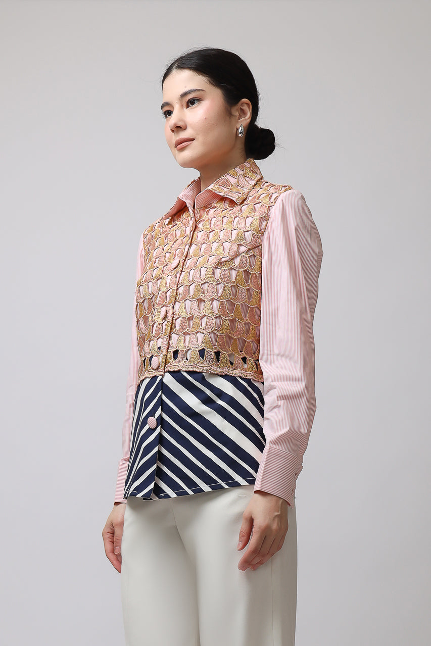 Bloom et Champs Kemeja Snail Pink Brocade