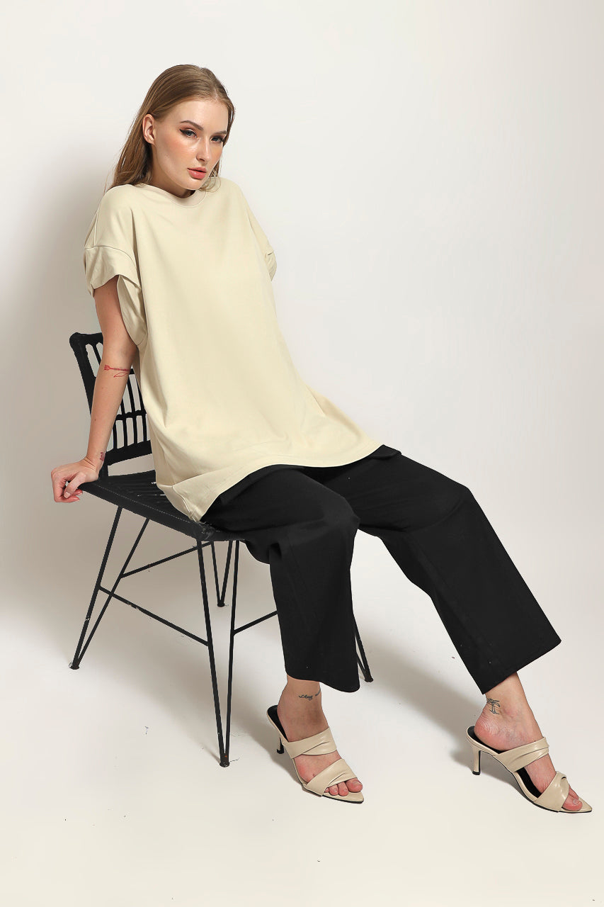 Bloom et Cotton Basic Tee in Creme and Black