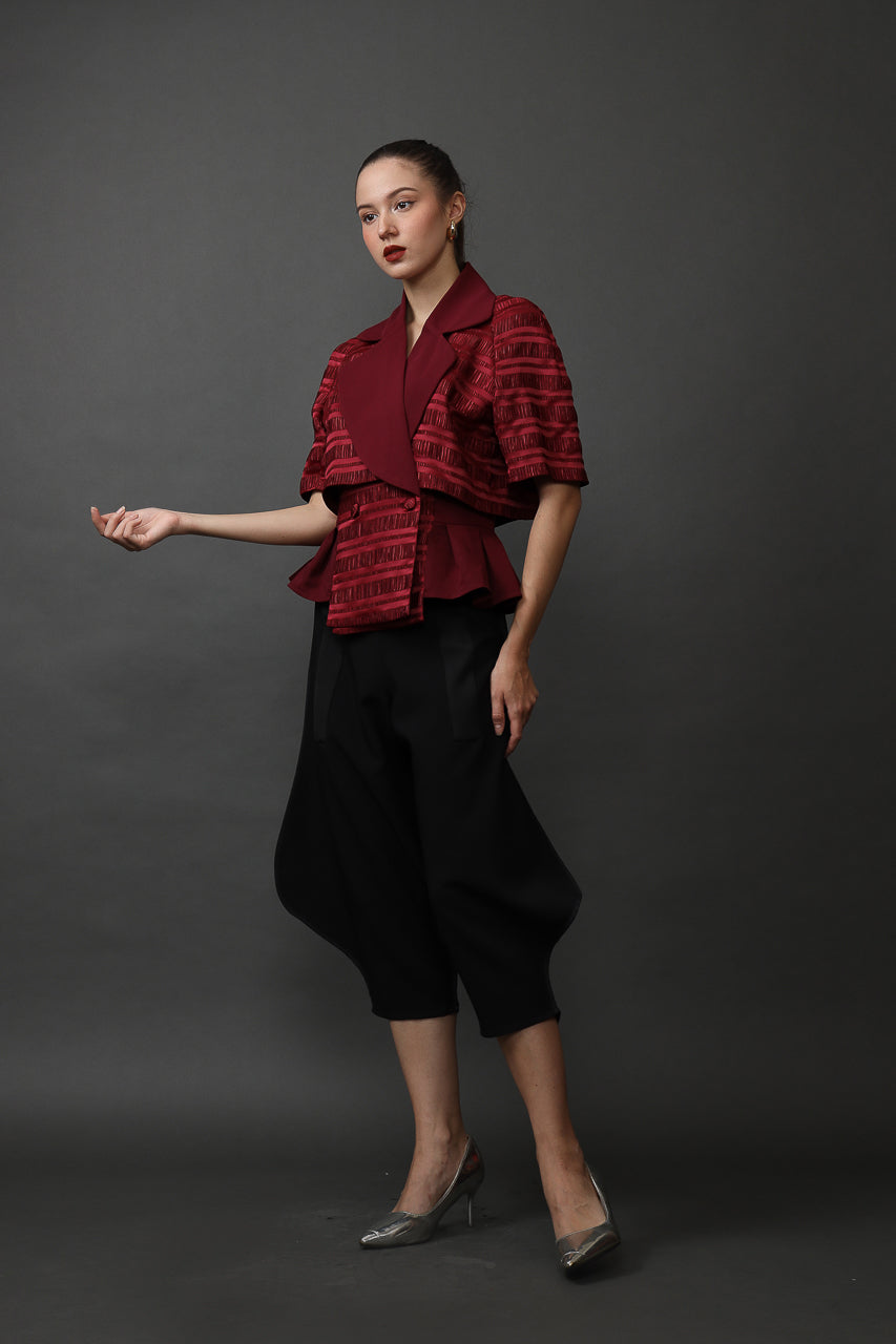 Bloom et Champs Maroon Inka Stripe Blouse/ Trumpet Pants