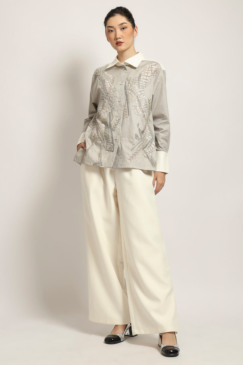Bloom et Champs Grey Cotton Embellished Shirt