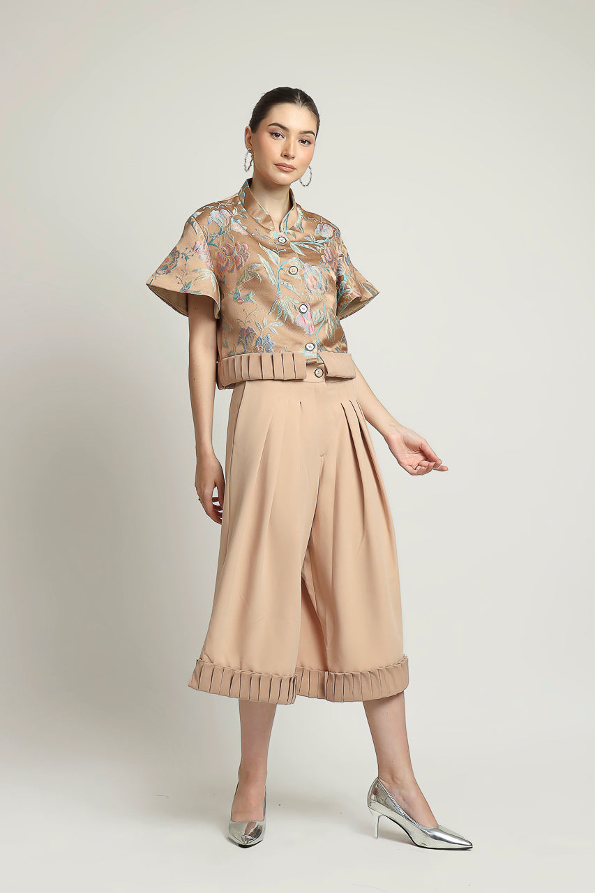Bloom et Champs Set Jacquard Plicate Camel