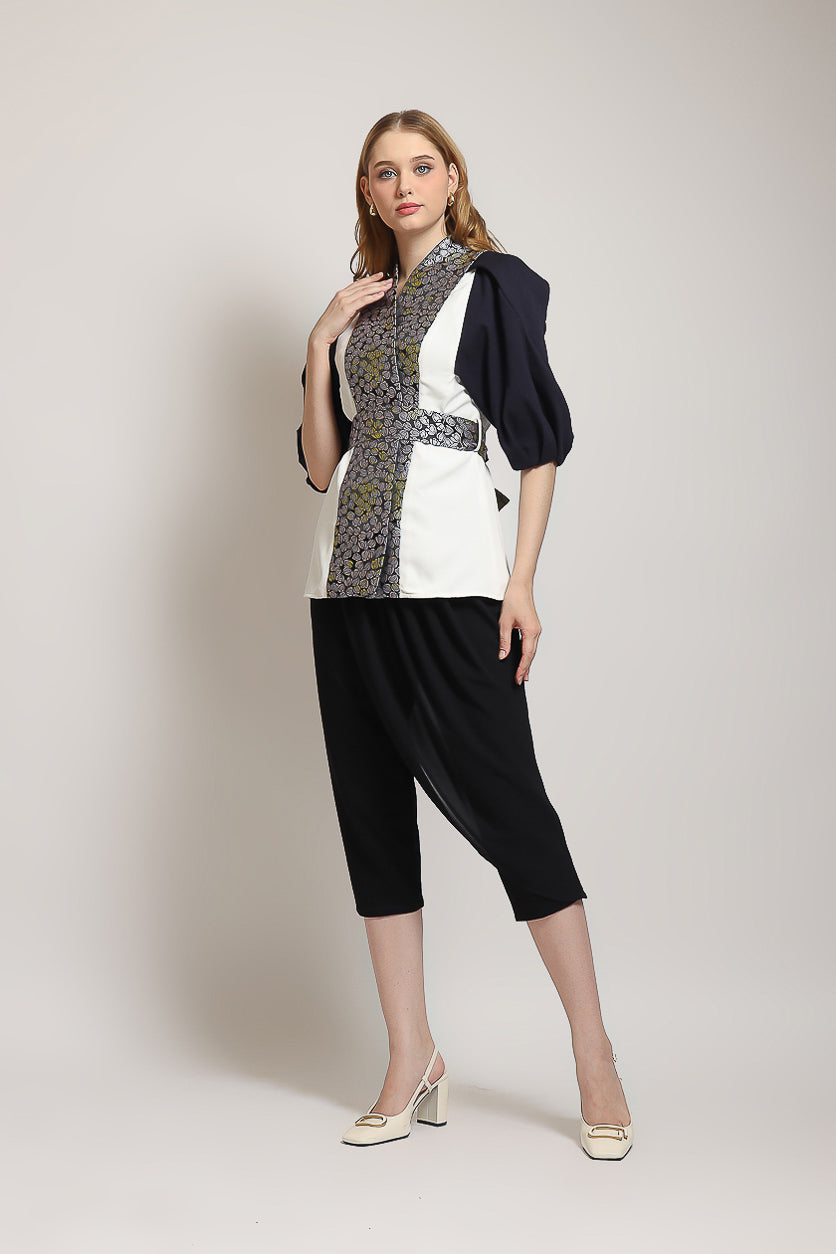 Bloom et Champs Blazer Tangan Balon Jacquard