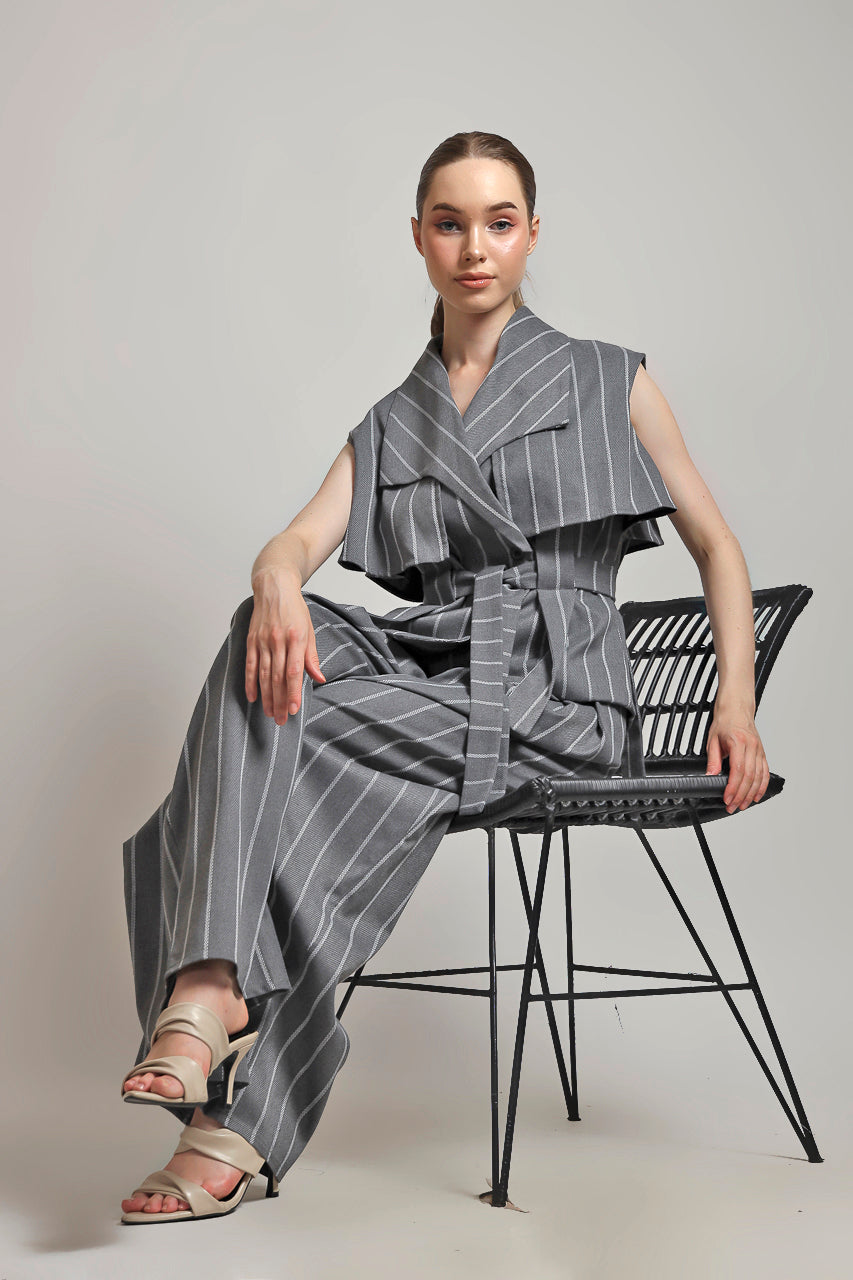 Bloom et Champs ACK Vest Stripe Grey/ Zest Pants in Stripe Grey
