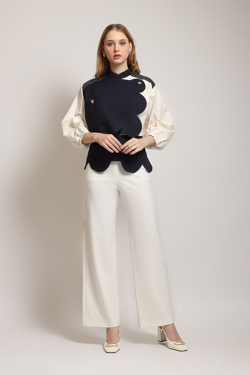 Bloom et Champs Blouse Scalloped Navy