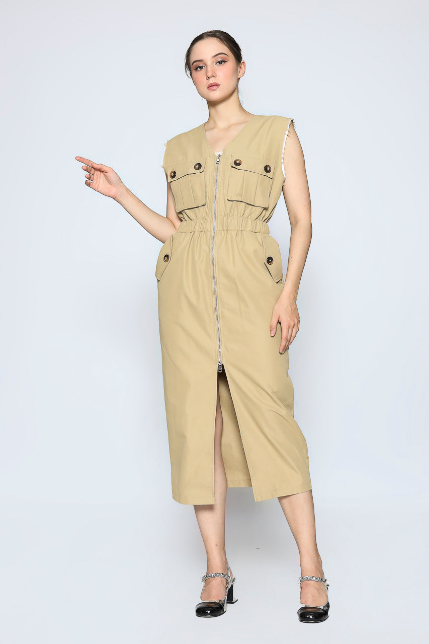 Bloom et Cotton Zipped Creme Dress