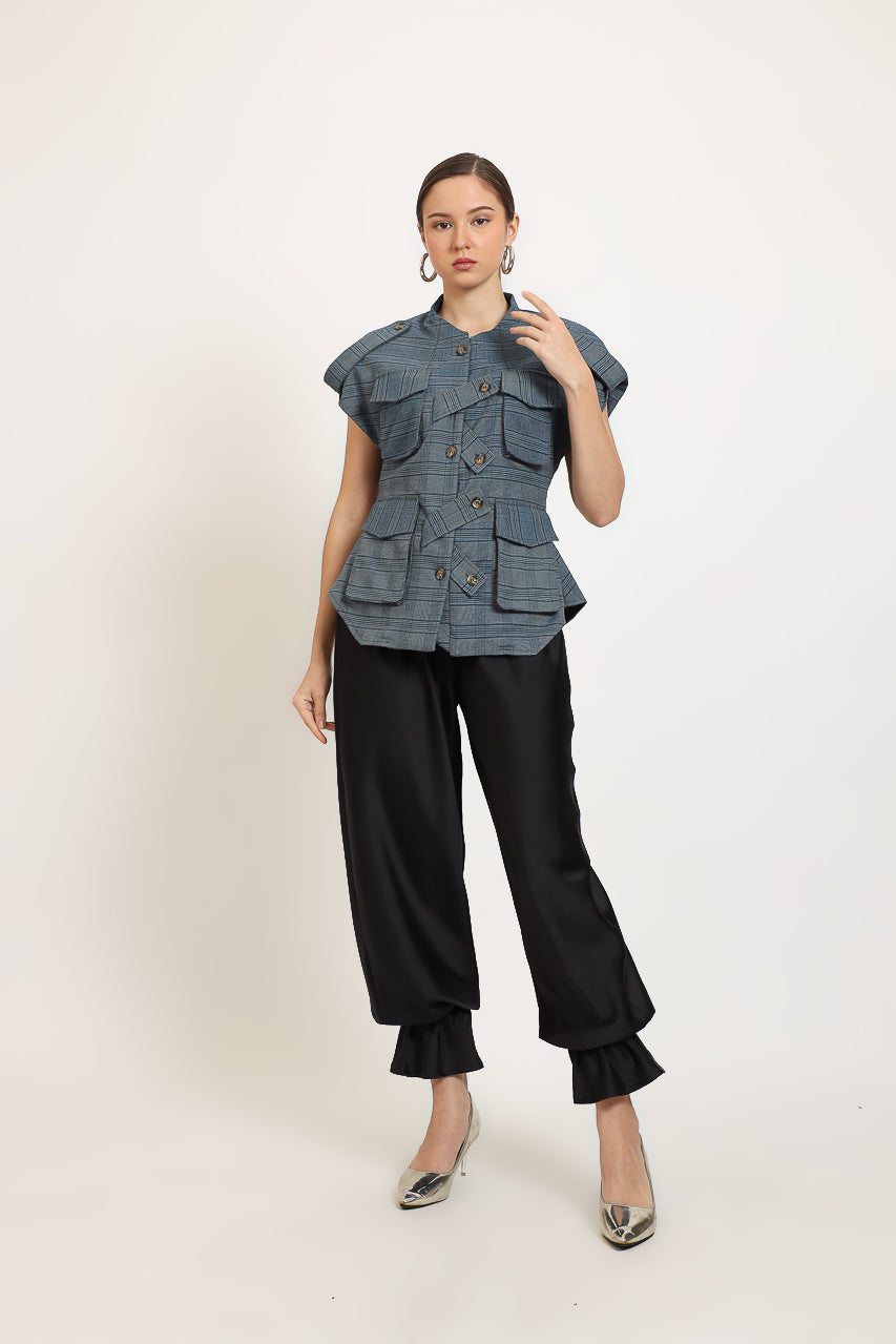 Bloom et Champs Safari Checkered Sky Blue Top