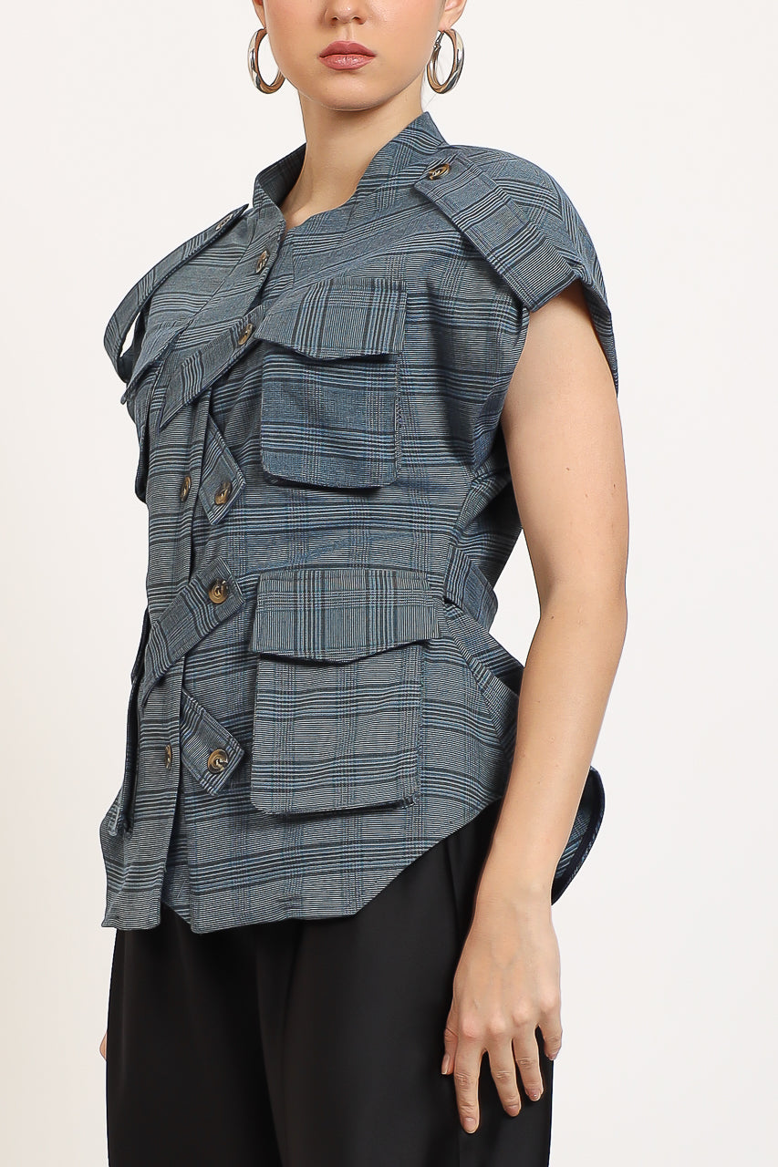 Bloom et Champs Safari Checkered Sky Blue Top