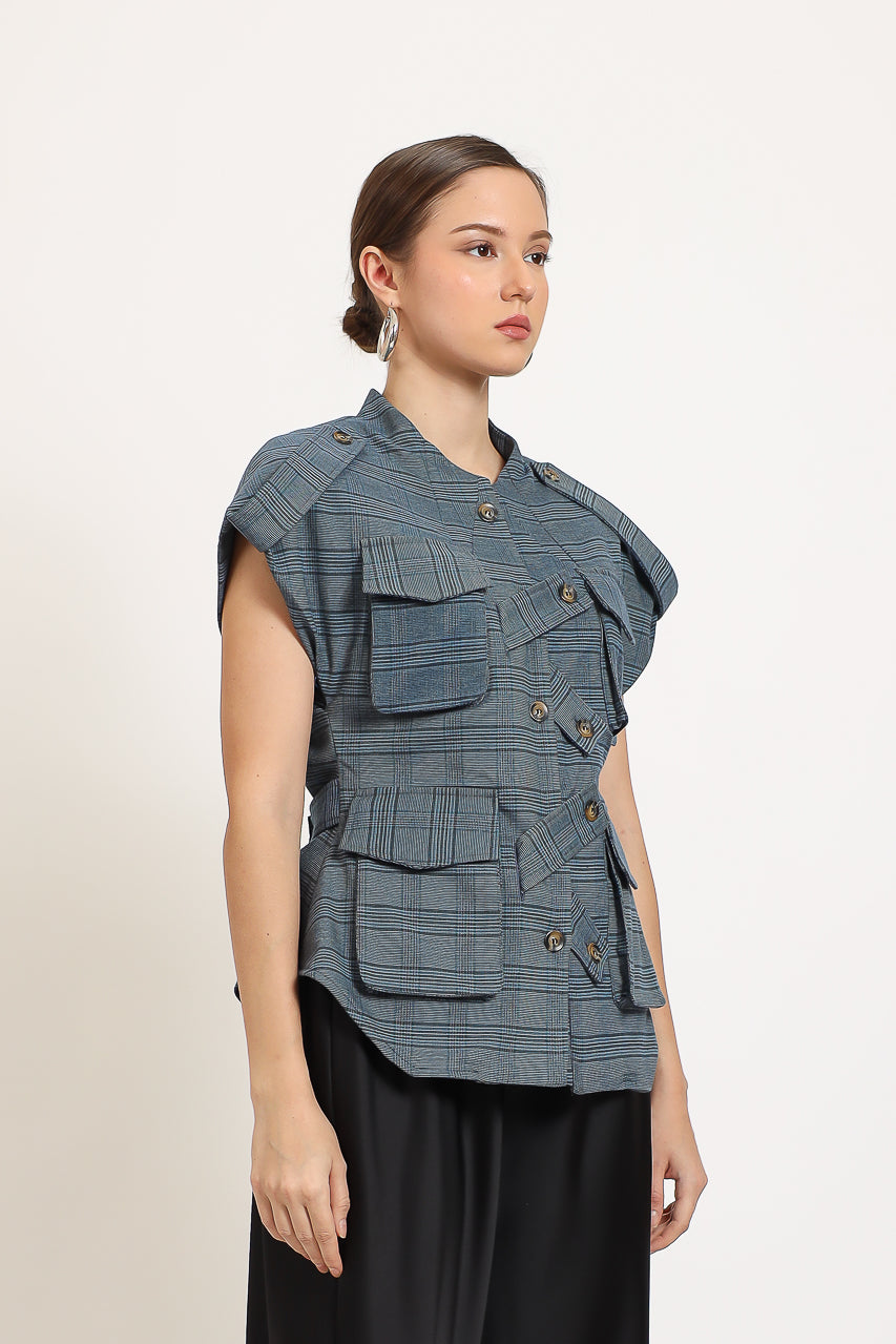Bloom et Champs Safari Checkered Sky Blue Top