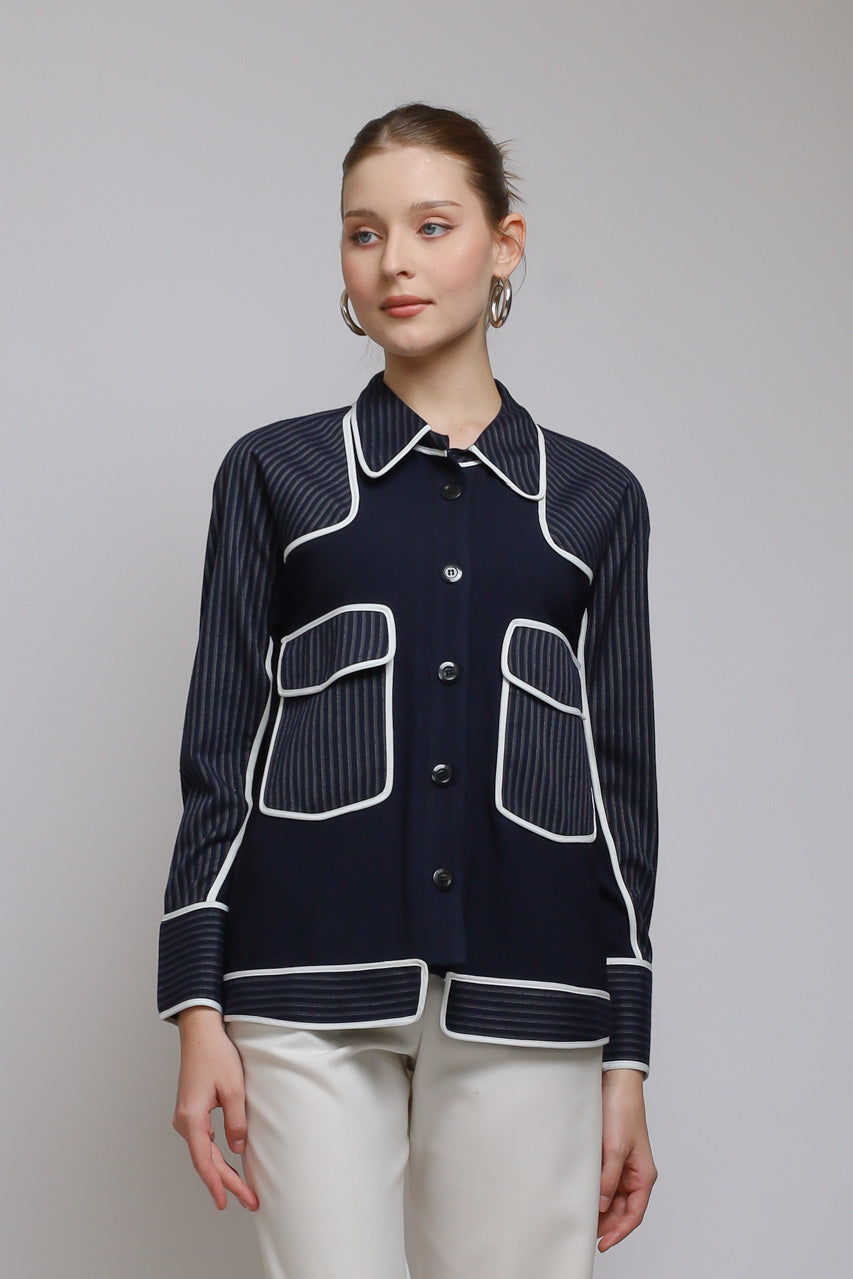 Bloom et Champs Kemeja Salur Navy