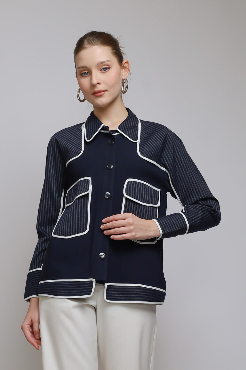 Bloom et Champs Kemeja Salur Navy
