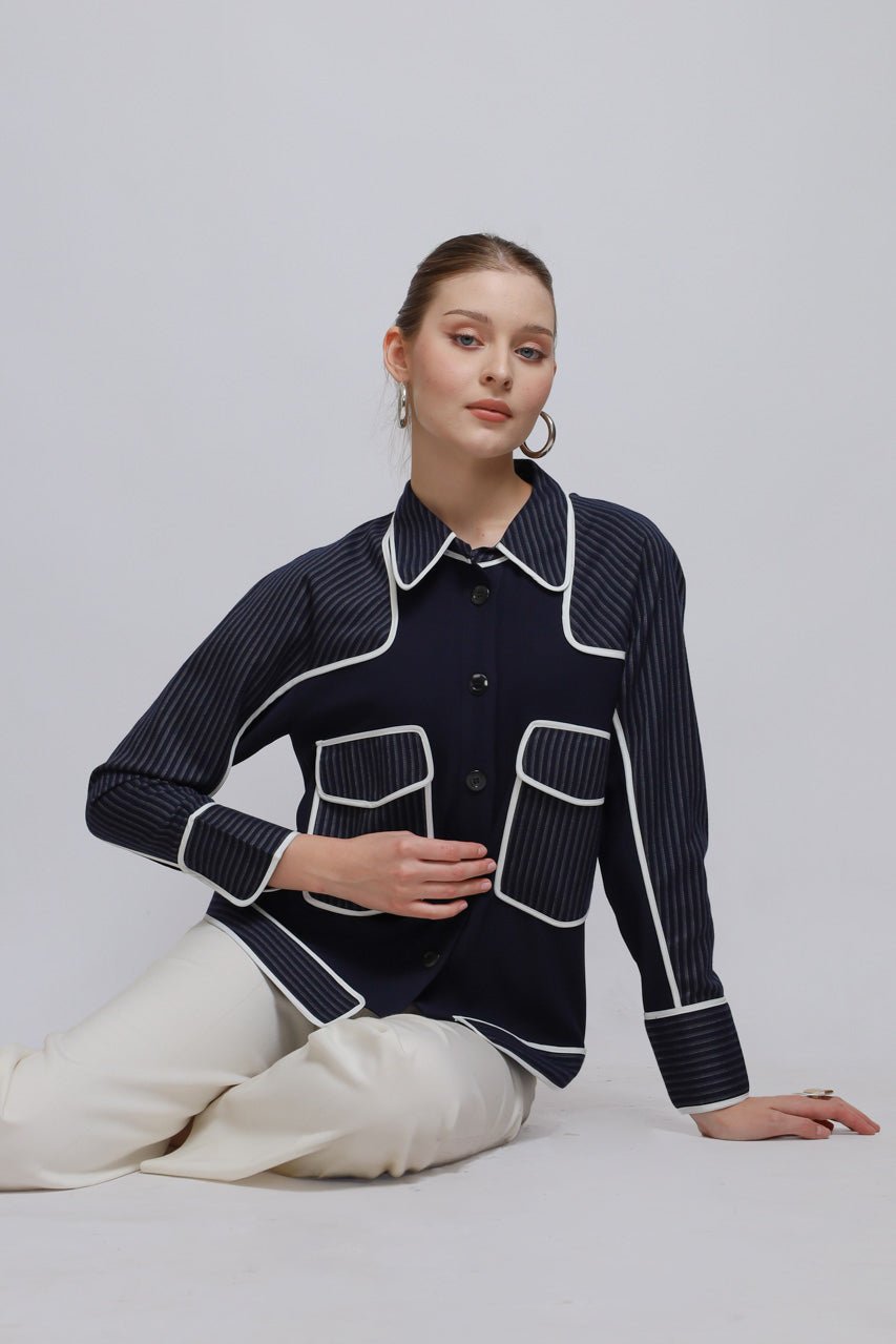 Bloom et Champs Kemeja Salur Navy