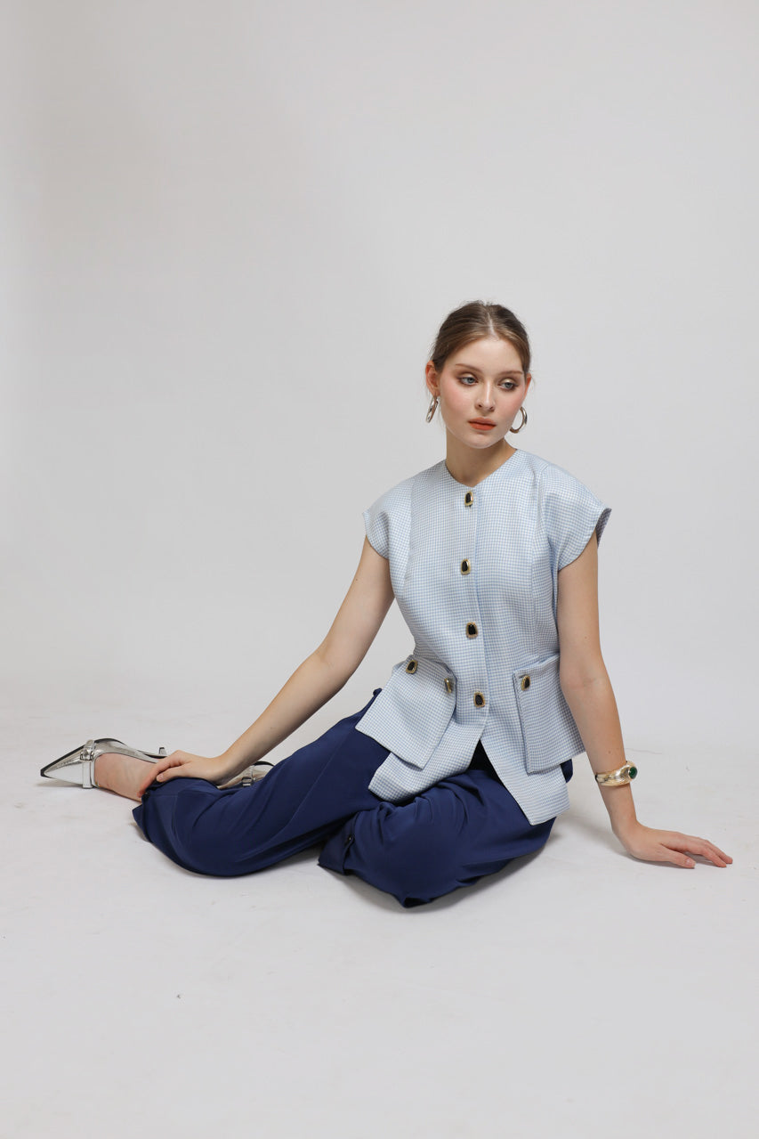 Bloom et Champs Baby Blue Checkered Blouse