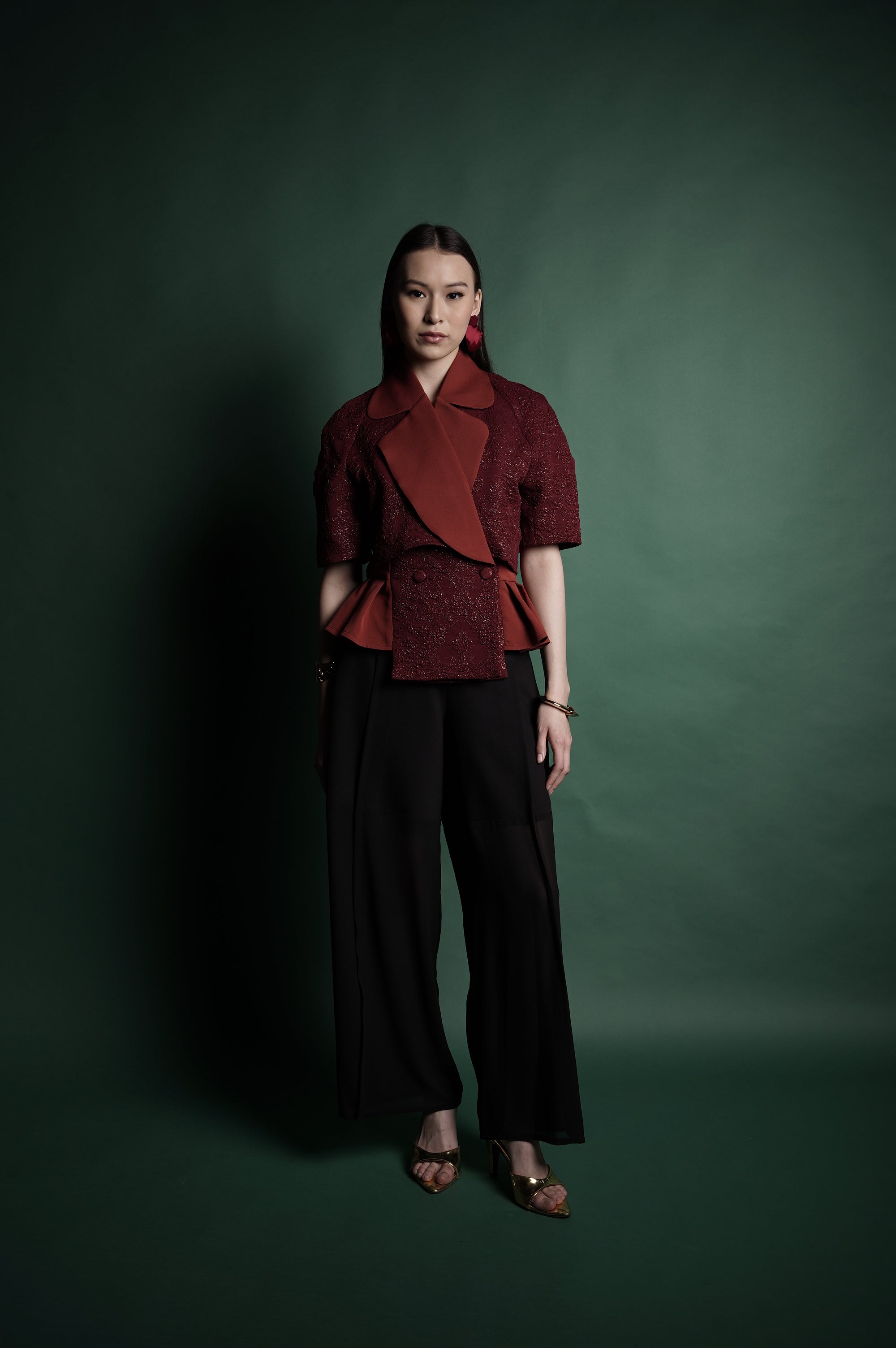 Bloom et Champs Maroon Inka Back Pleated Blouse/Alena Chiffon Pants