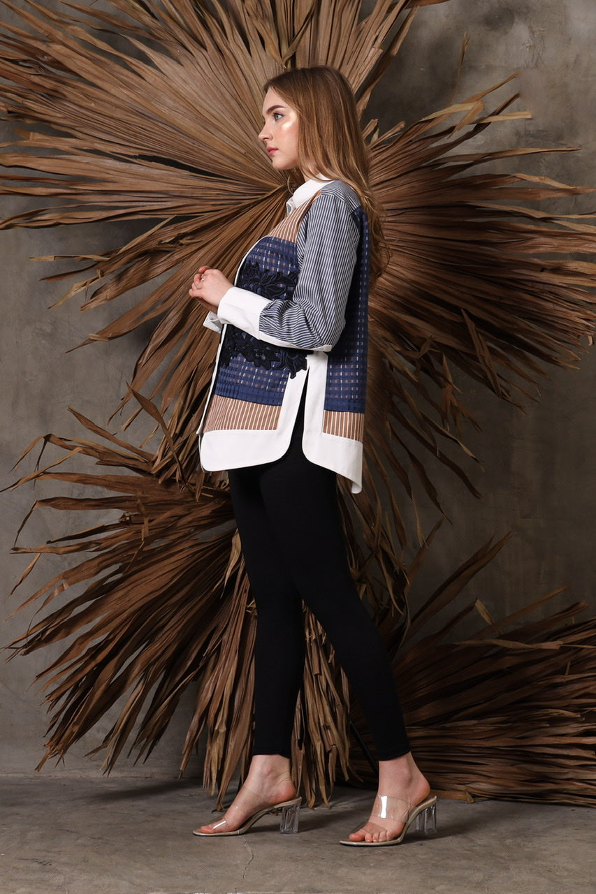 Bloom et Champs Kemeja Brukat Biru Kotak