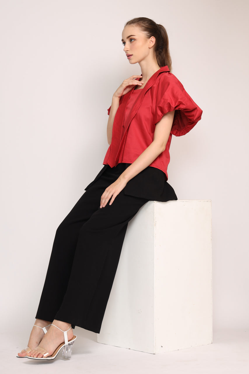 Bloom et Champs Kemeja Tangan Balon Merah