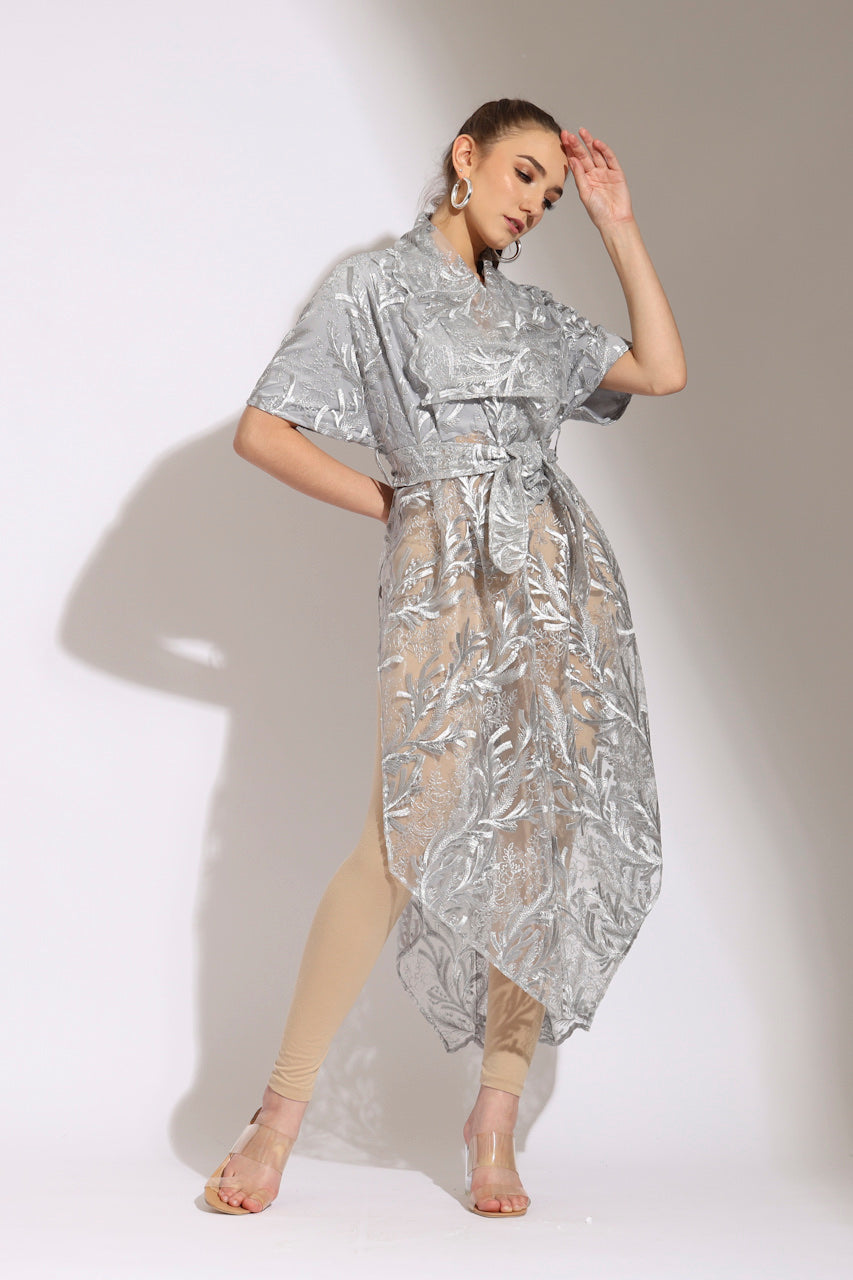 Kimono Satin Tile Bordir Panjang