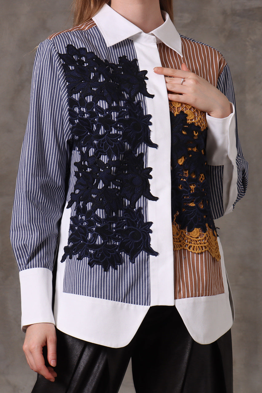 Kemeja Brukat Biru Caramel