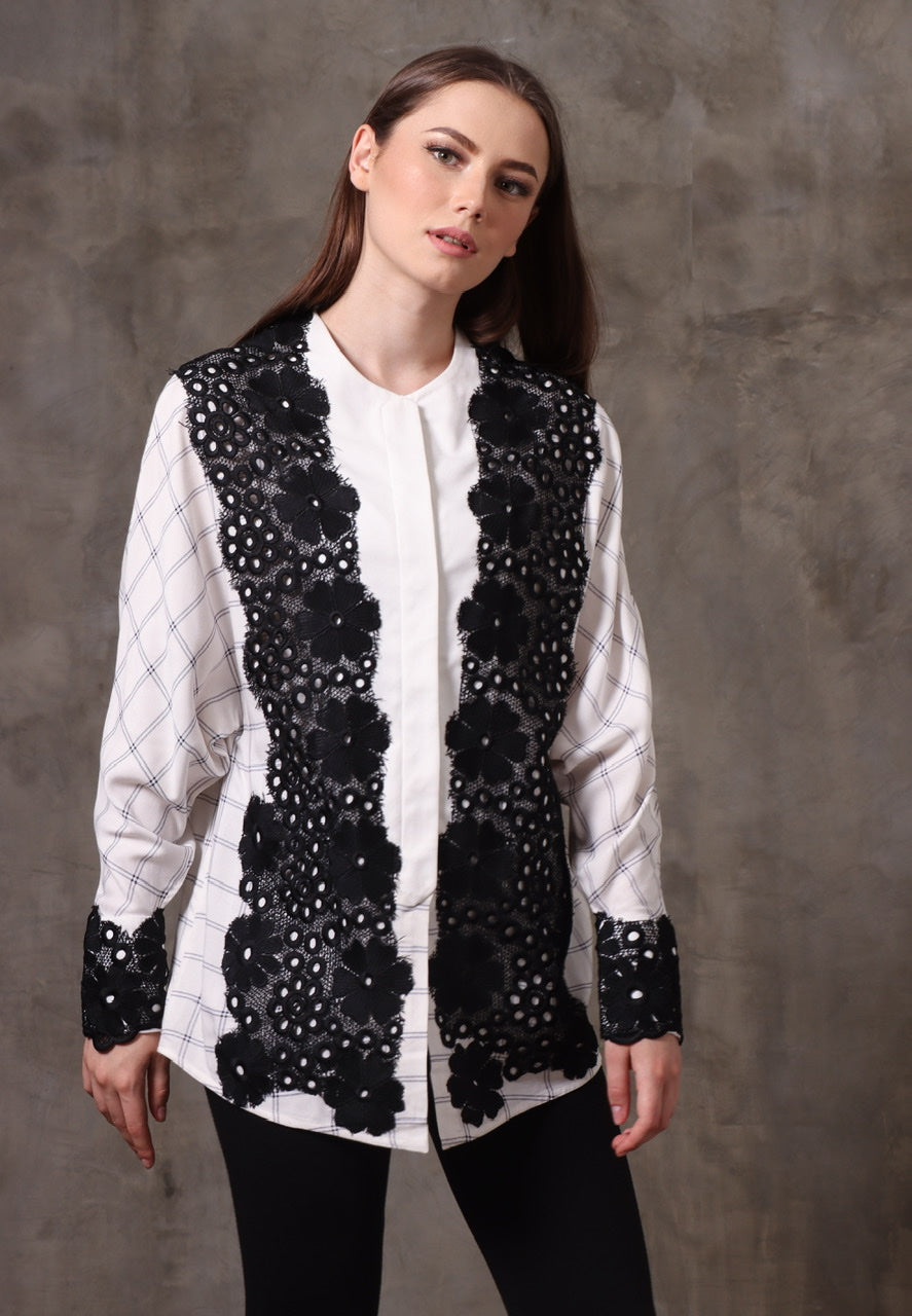 Kemeja Rayon Kotak Brukat