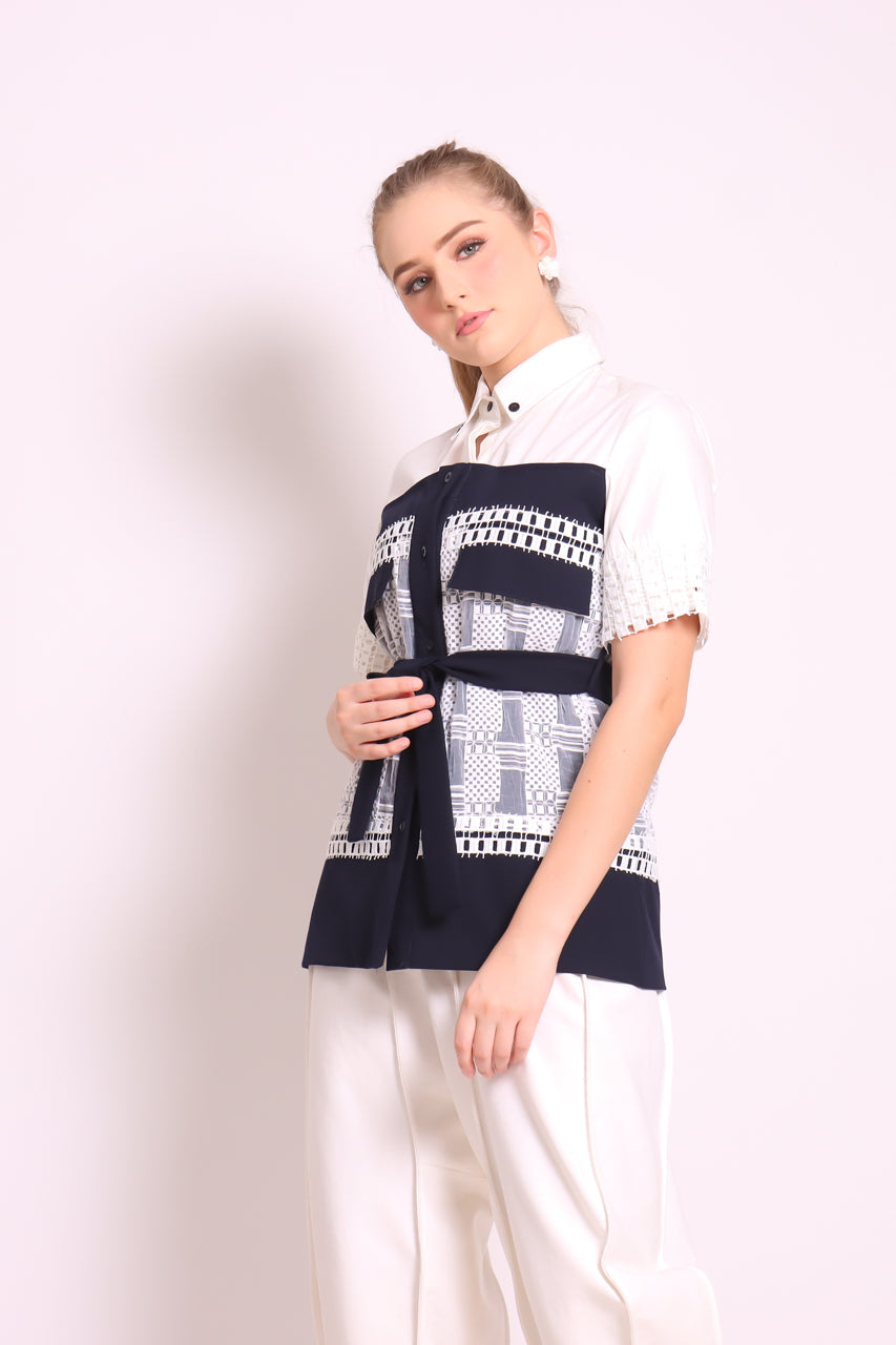 Kemeja AK Organza Monochrome Kotak