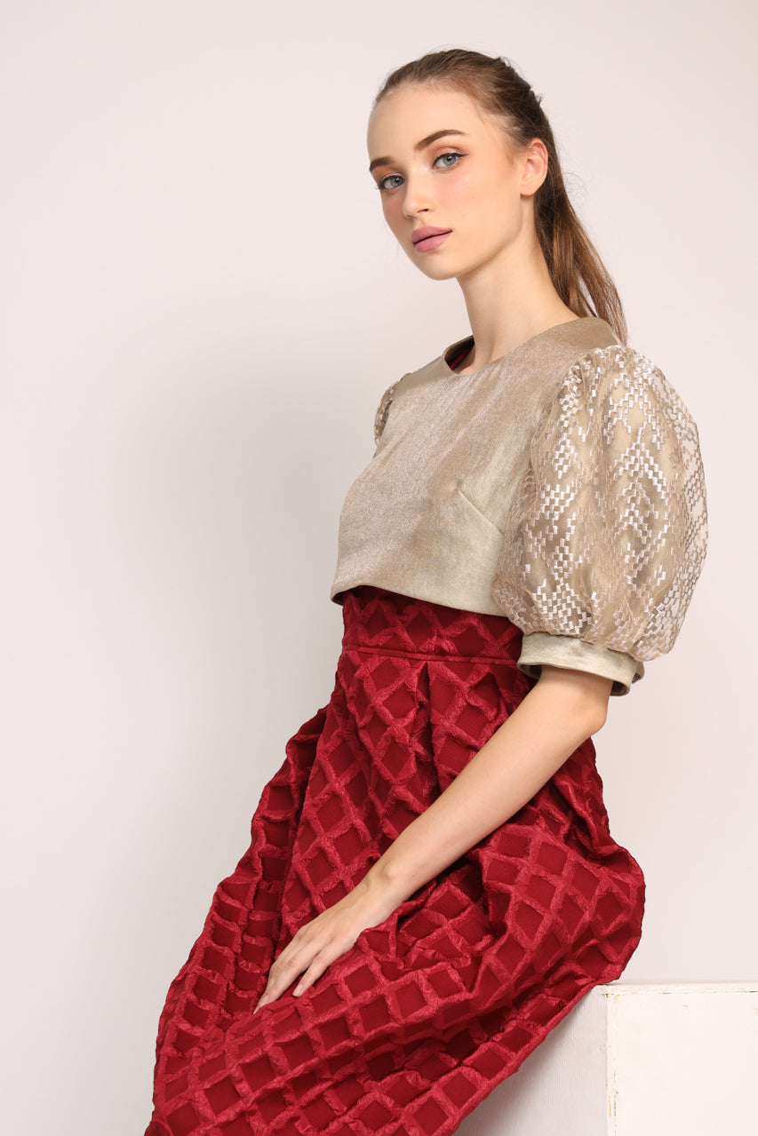 Bloom et Champs Dress Rompi Merah/Emas