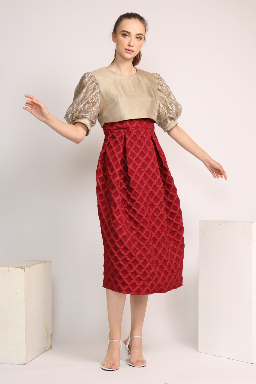 Bloom et Champs Dress Rompi Merah/Emas