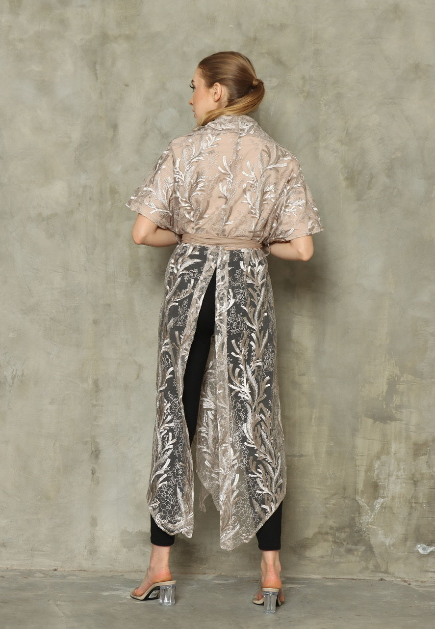 Kimono Tile Bordir Panjang Gold Leaves