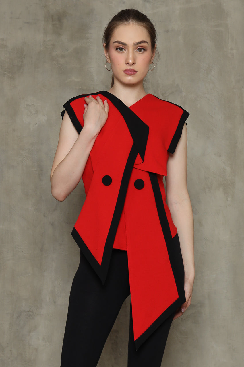 Bloom et Champs Tuxedo Top in Red/Black