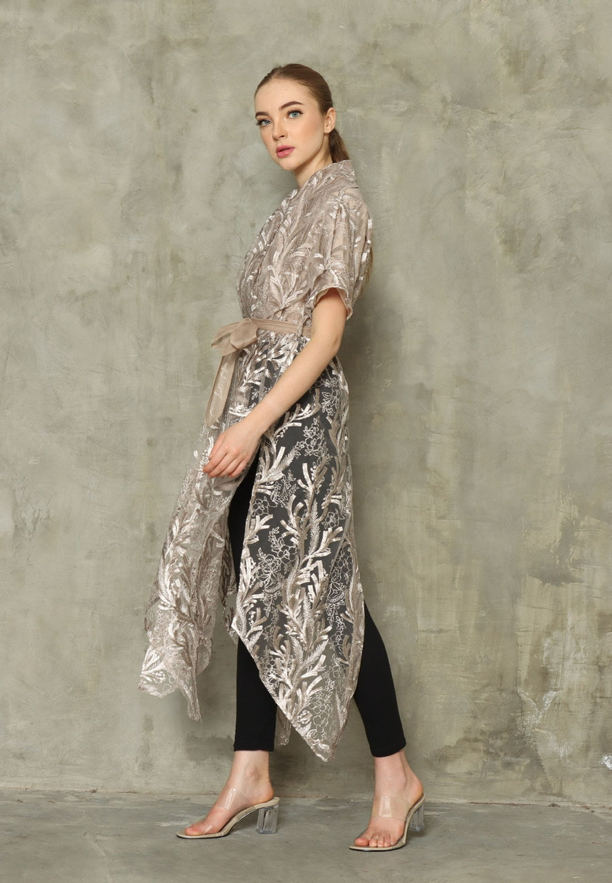 Kimono Tile Bordir Panjang Gold Leaves