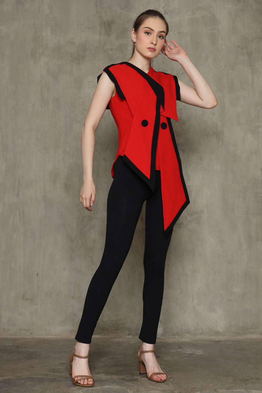 Bloom et Champs Tuxedo Top in Red/Black