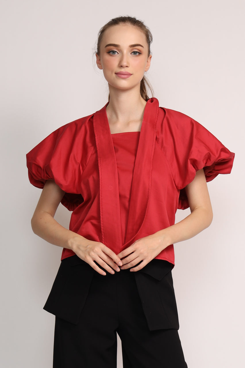 Bloom et Champs Kemeja Tangan Balon Merah