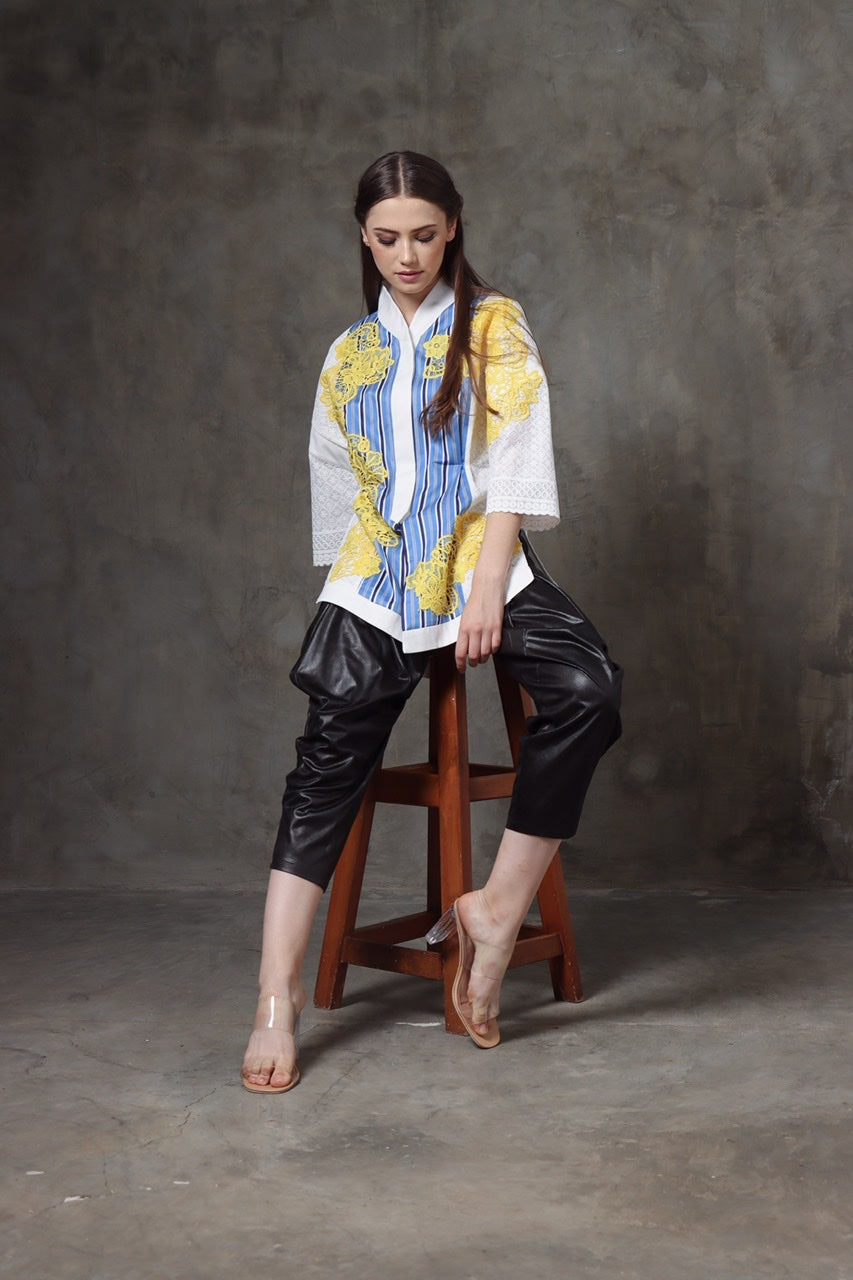 Kemeja Bordir Renda Kuning