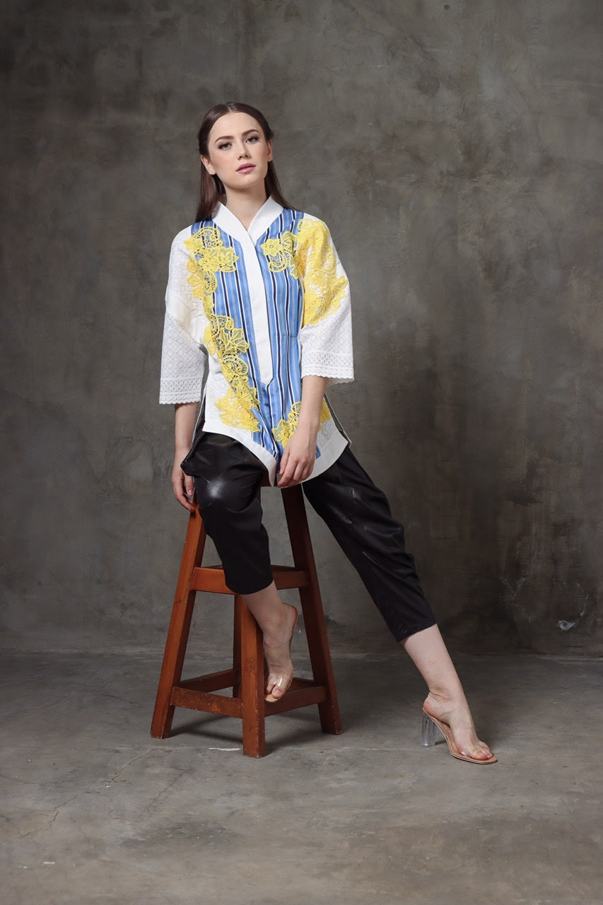 Kemeja Bordir Renda Kuning