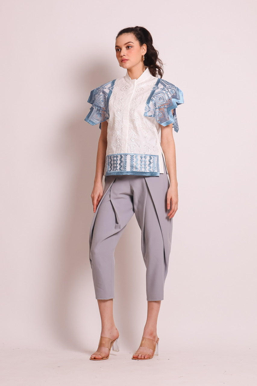 Bloom et Champs Kemeja Tile Renda Biru Zigzag