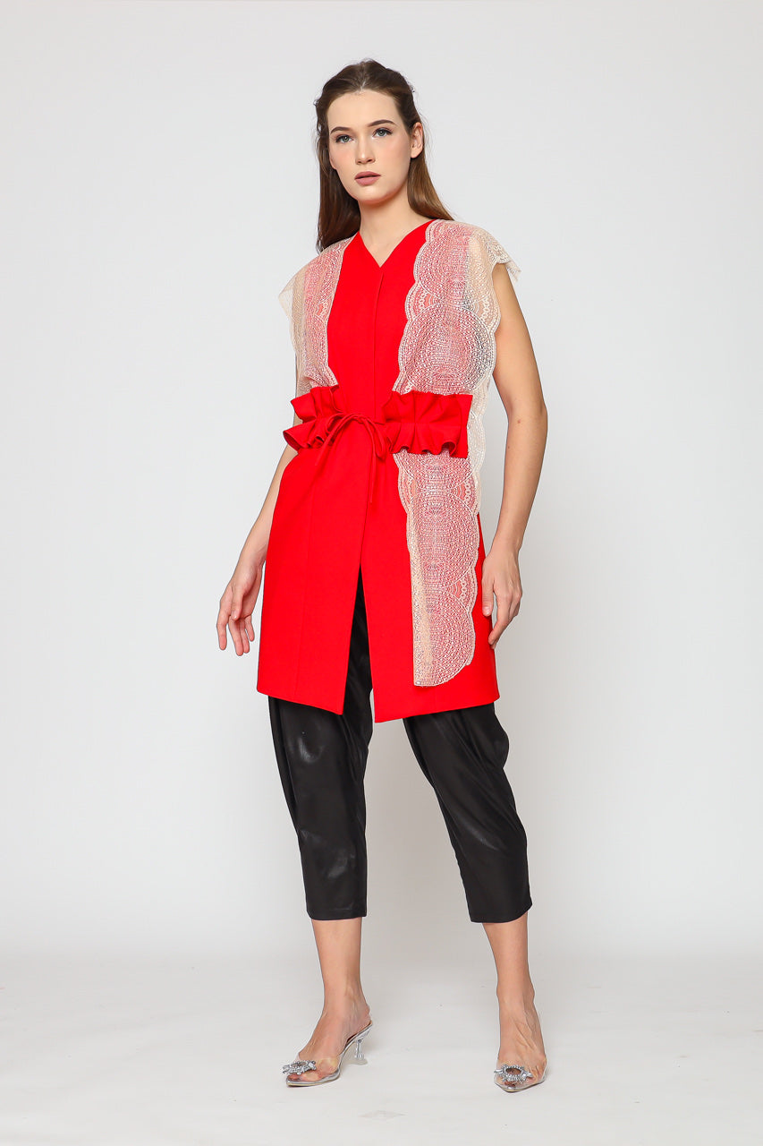Bloom Et Champs Vest merah Renda Obi Kerut